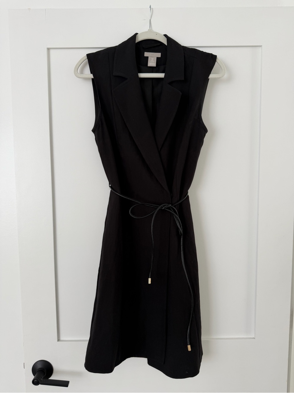H&M Black Sleeveless Wrap Midi Dress with Cord Belt